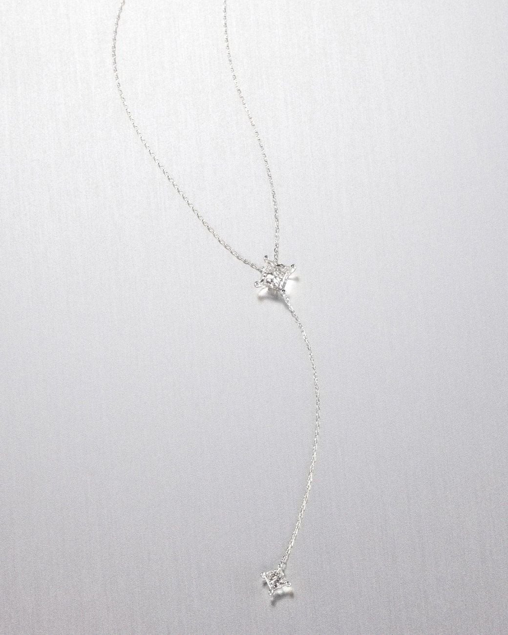 Jenny Bird White 14k Princess Cut Double Diamond Lariat Necklace