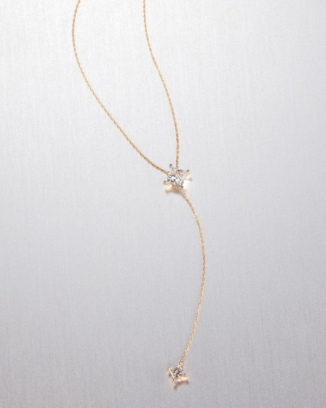 Jenny Bird White 14k Princess Cut Double Diamond Lariat Necklace