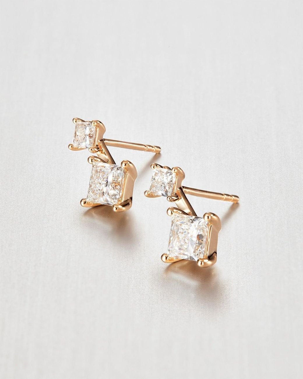 Jenny Bird Metallic 14k Princess Cut Double Diamond Drop Earrings