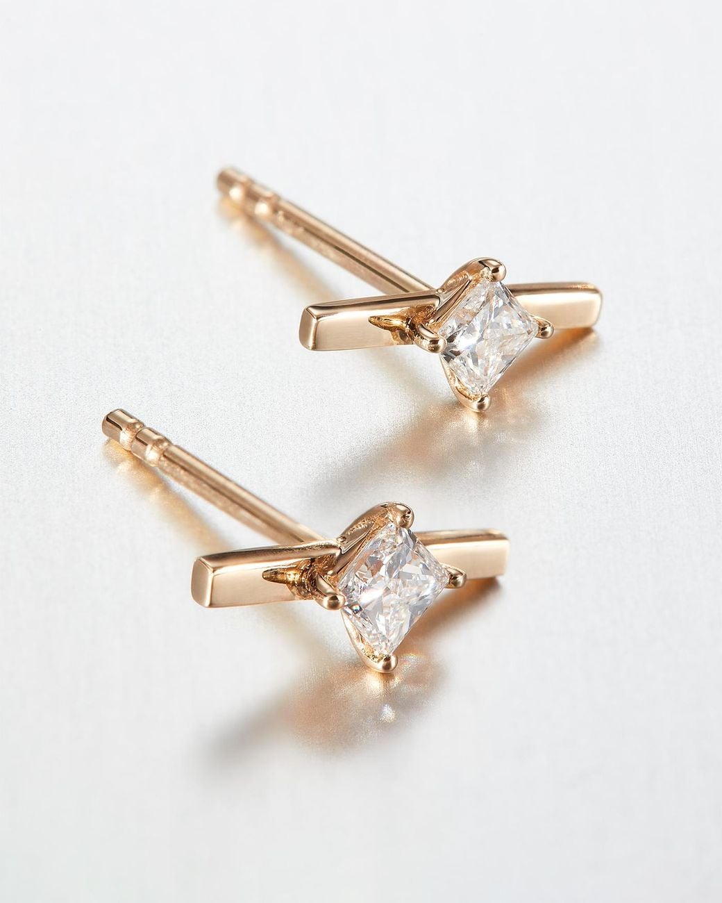 Jenny Bird White 14k Princess Cut Diamond Bar Stud Earrings