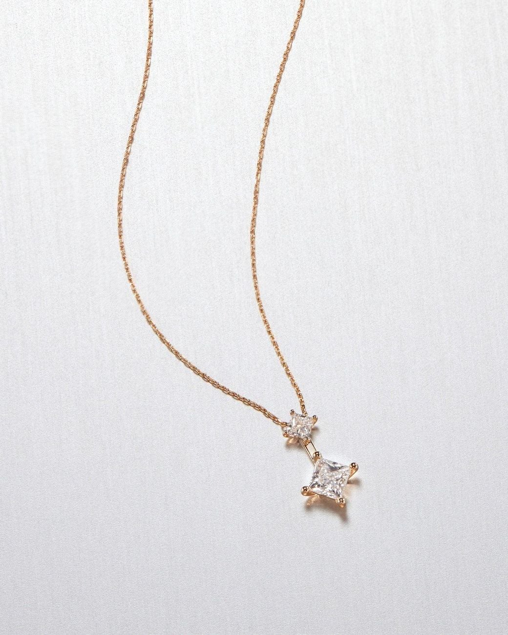 Jenny Bird White 14k Princess Cut Double Diamond Pendant Necklace