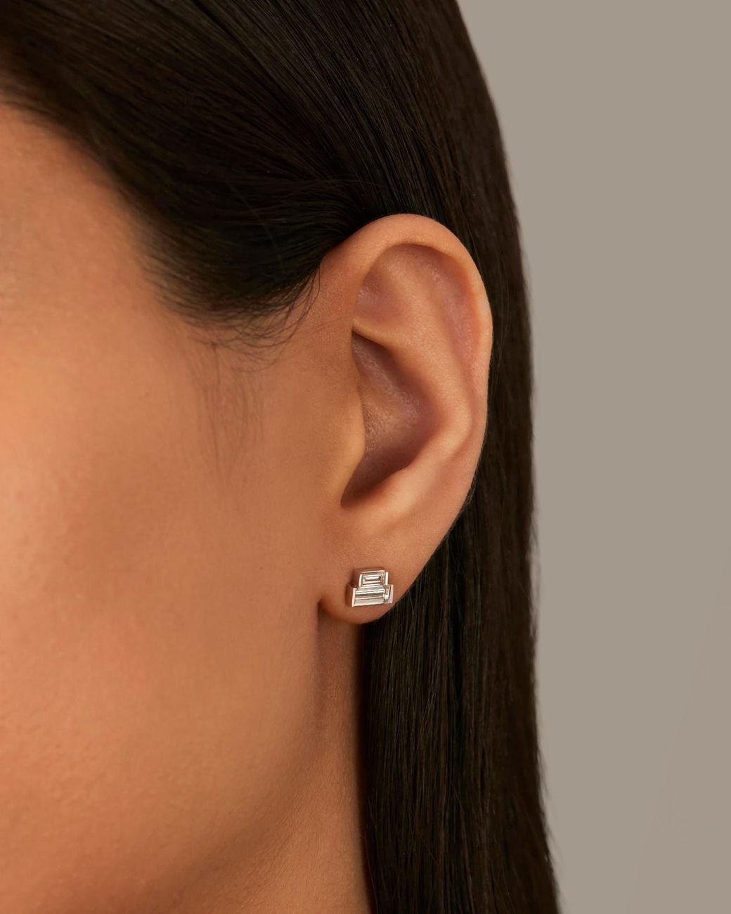 Jenny Bird White 10k Stacked Baguette Diamond Stud Earrings