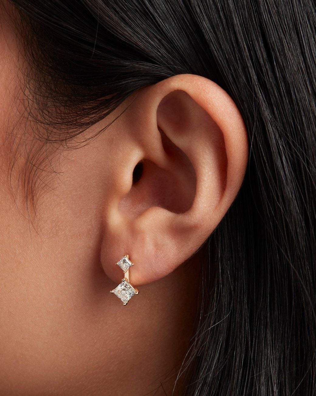 Jenny Bird Metallic 14k Princess Cut Double Diamond Drop Earrings