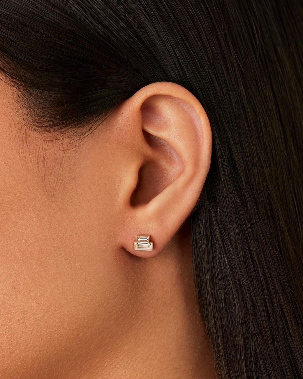 Jenny Bird White 10k Stacked Baguette Diamond Stud Earrings