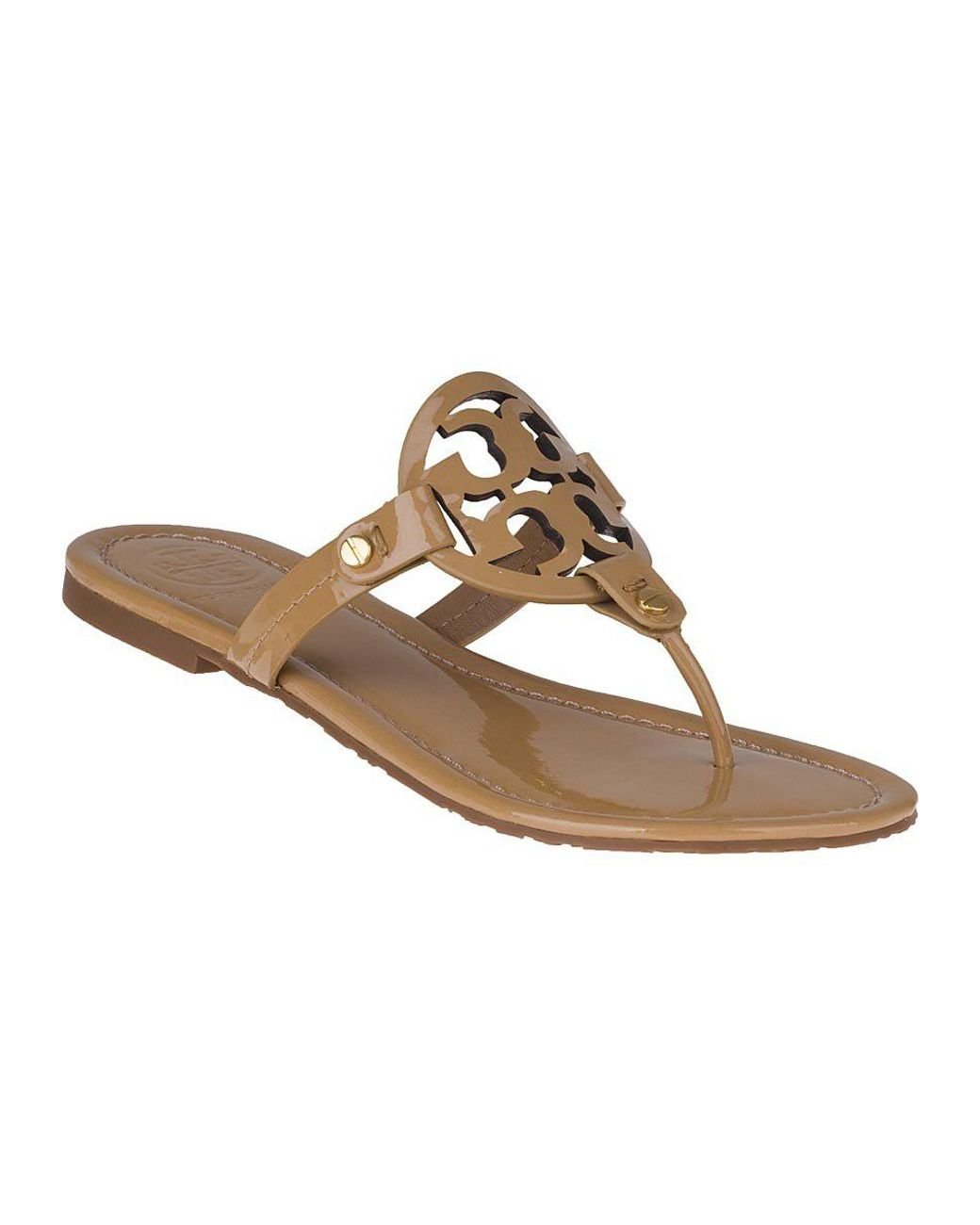 Tory Burch Miller Sandal Sand Patent Leather in Brown | Lyst