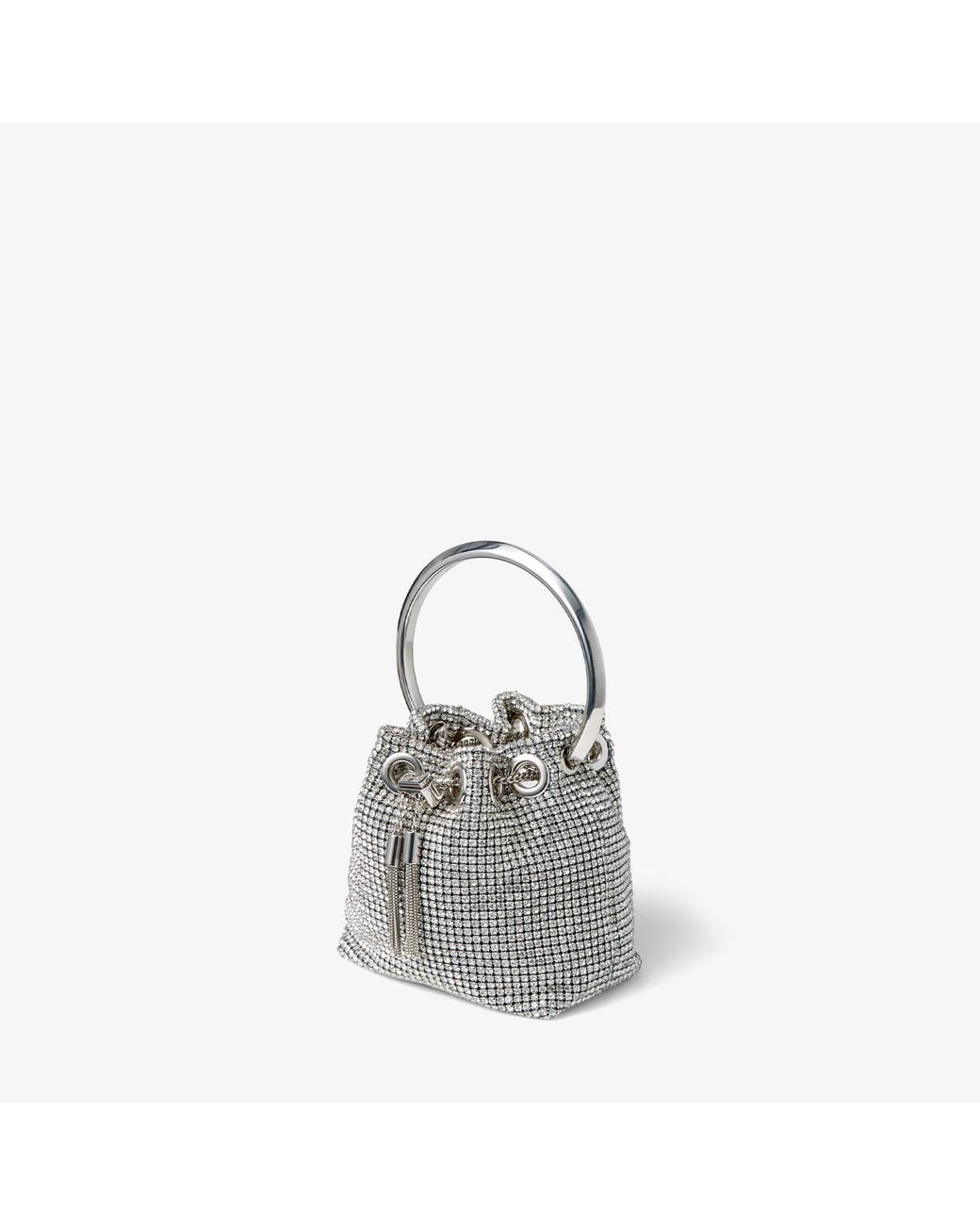 Jimmy Choo Gray Bon Bon Micro Crystal-Embellished Satin Bucket Bag
