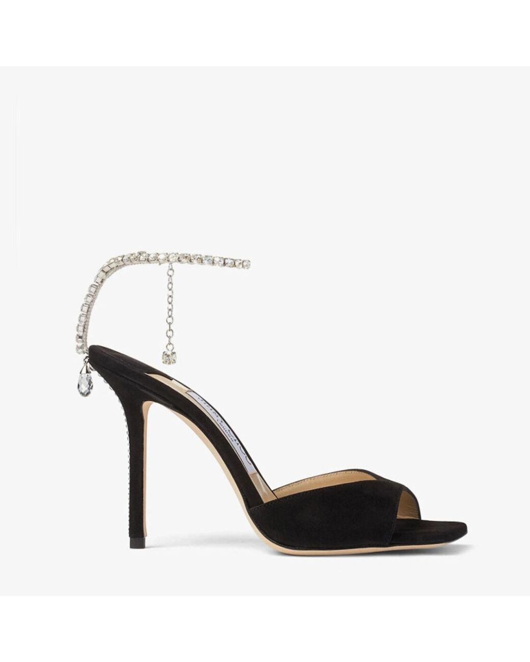 Jimmy Choo Black Saeda 100 Suede Sandal