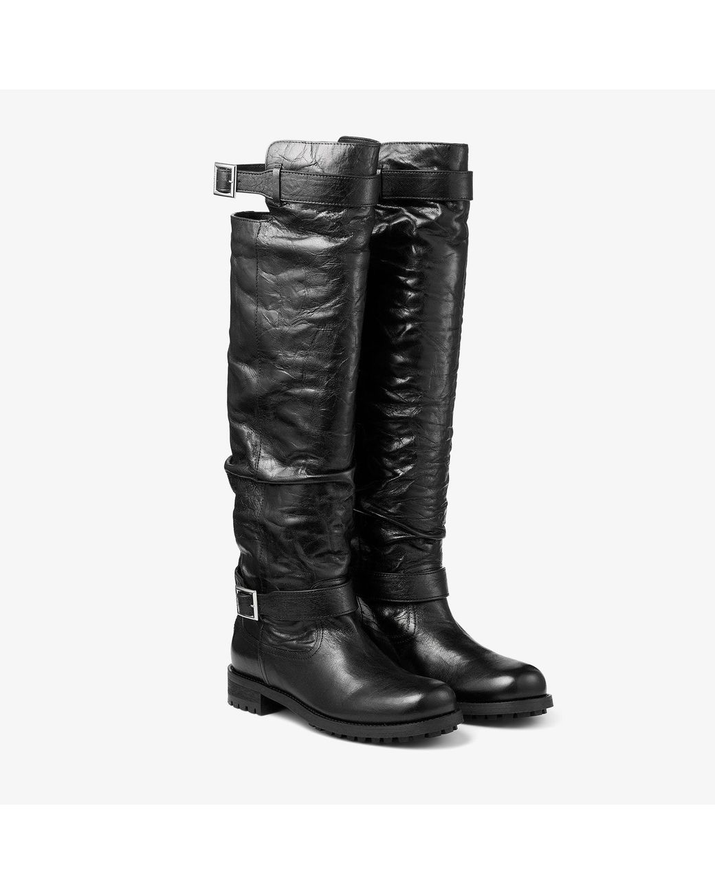 Jimmy Choo Black Biker Leather Knee High Boots