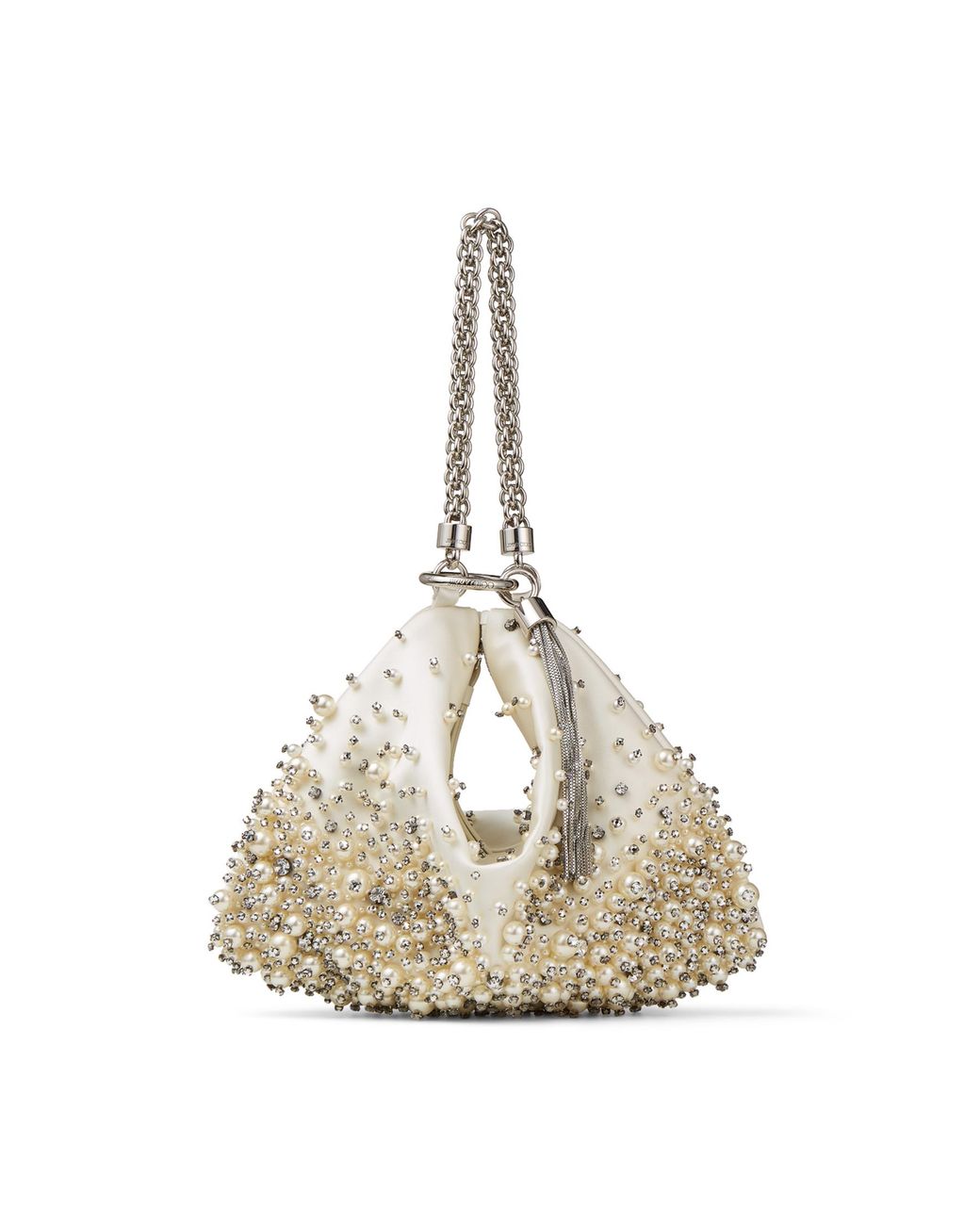 Jimmy Choo Callie Ivory Satin Clutch Bag With Dgrad Pearl Embroidery