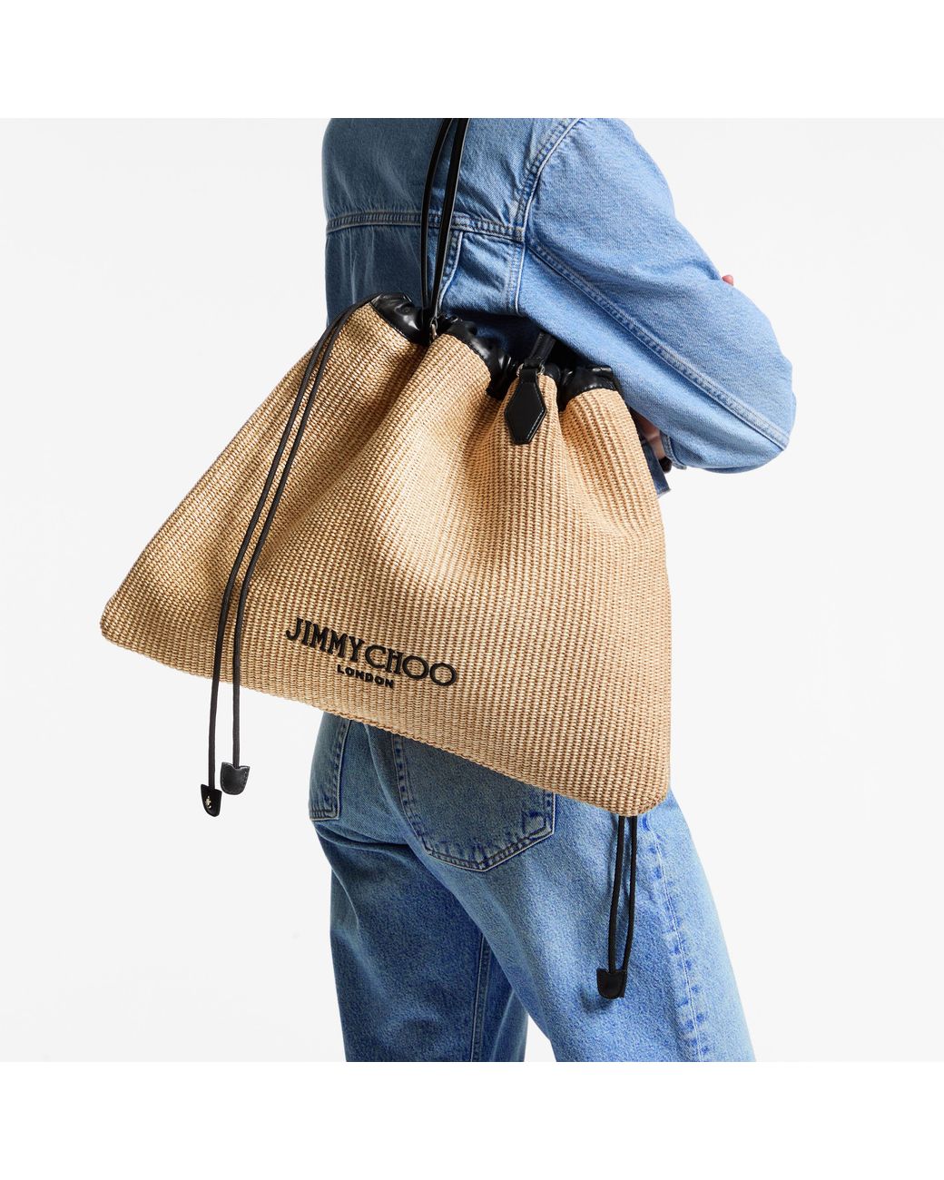 Jimmy Choo Natural Drawstring Tote Large
