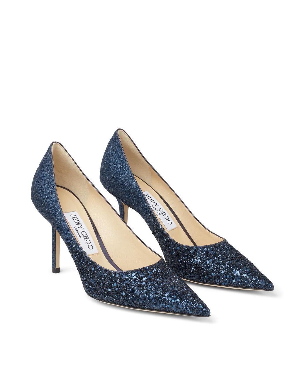 Jimmy Choo Love 85 Navy Coarse To Fine Glitter Degrade Fabric Pointed Pumps  in Blue | Lyst Canada