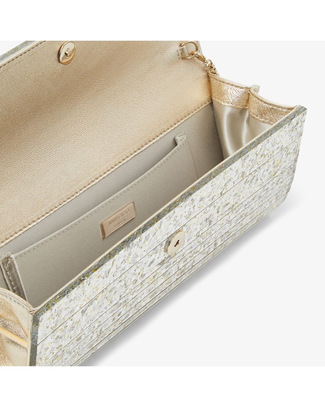 Jimmy Choo Metallic Champagne Coarse Glitter Acrylic Clutch Bag