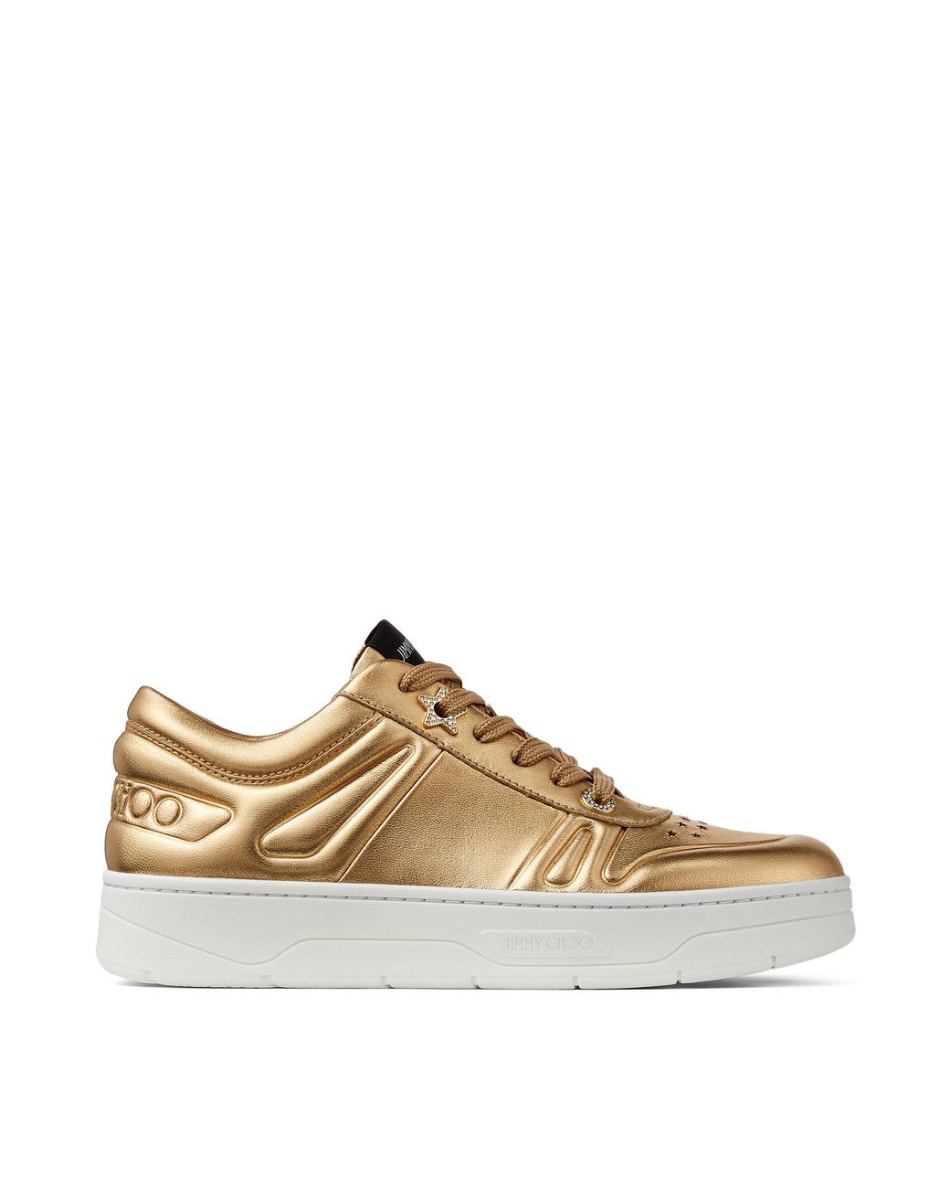 Black and Gold JC Monogram Jacquard Lurex and Leather Low-Top Trainers |  HAWAII/M | Summer 2022 collection | JIMMY CHOO