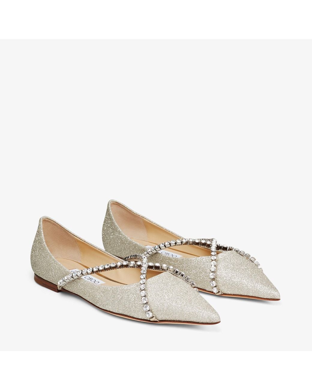 JIMMY CHOO GENEVI FLAT 38 プラチナ/クリスタル Jimmy Choo Genevi Flat in Natural | Lyst UK