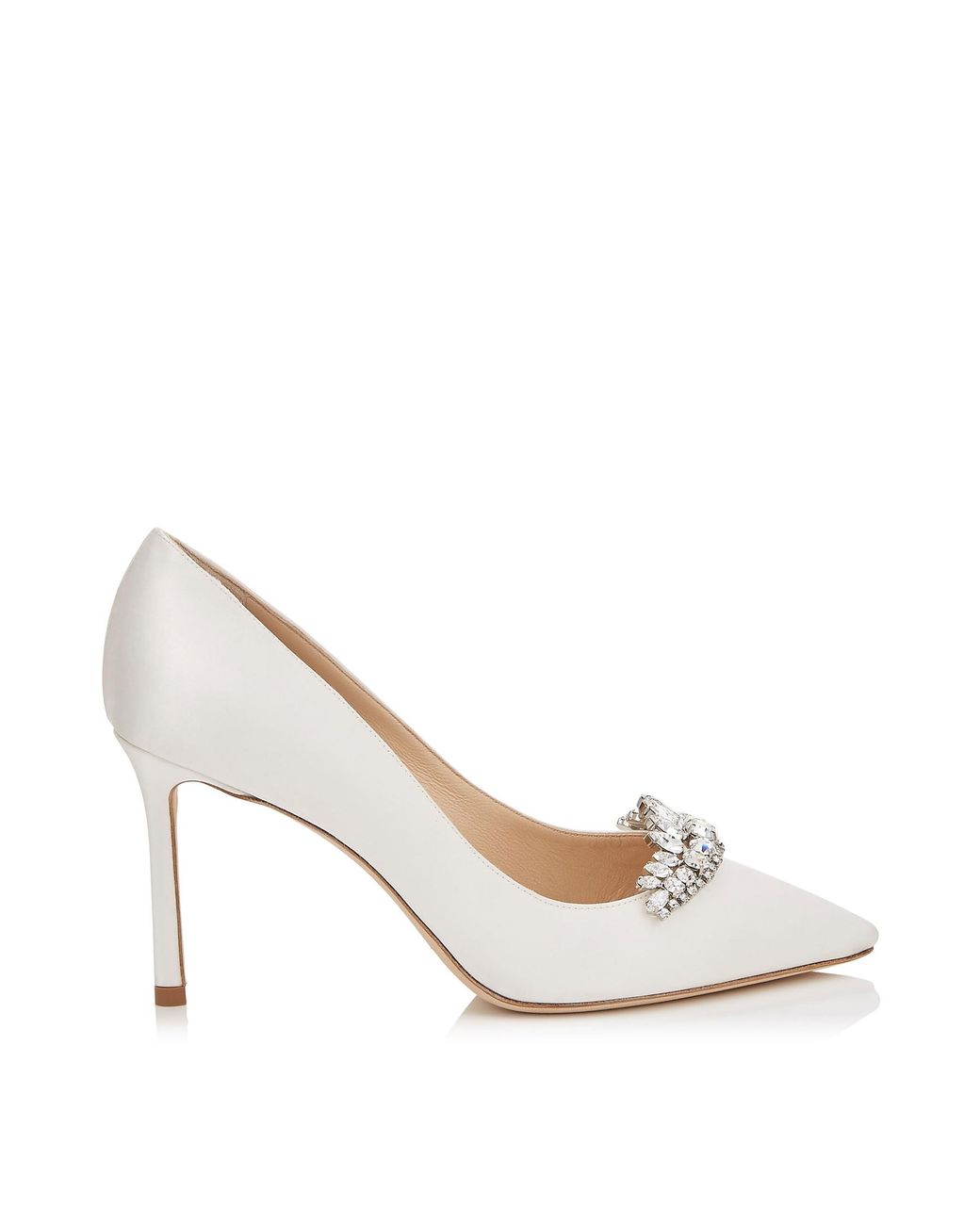 Jimmy Choo Romy 85 Ivory Satin Pointy Toe Pumps With Crystal Tiara ...