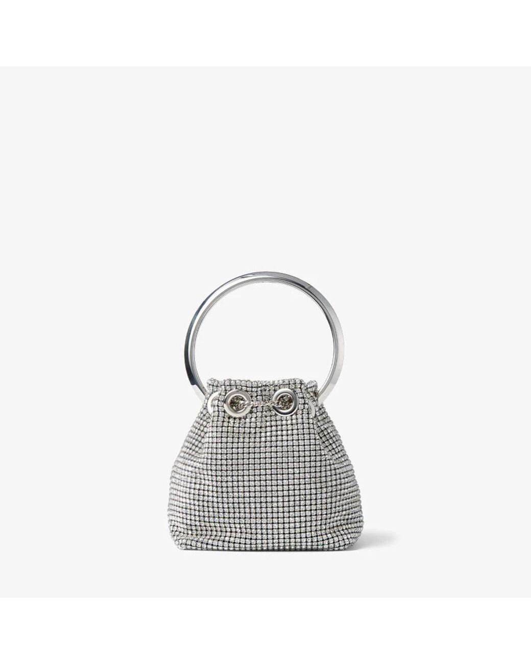 Jimmy Choo Gray Bon Bon Micro Crystal-Embellished Satin Bucket Bag