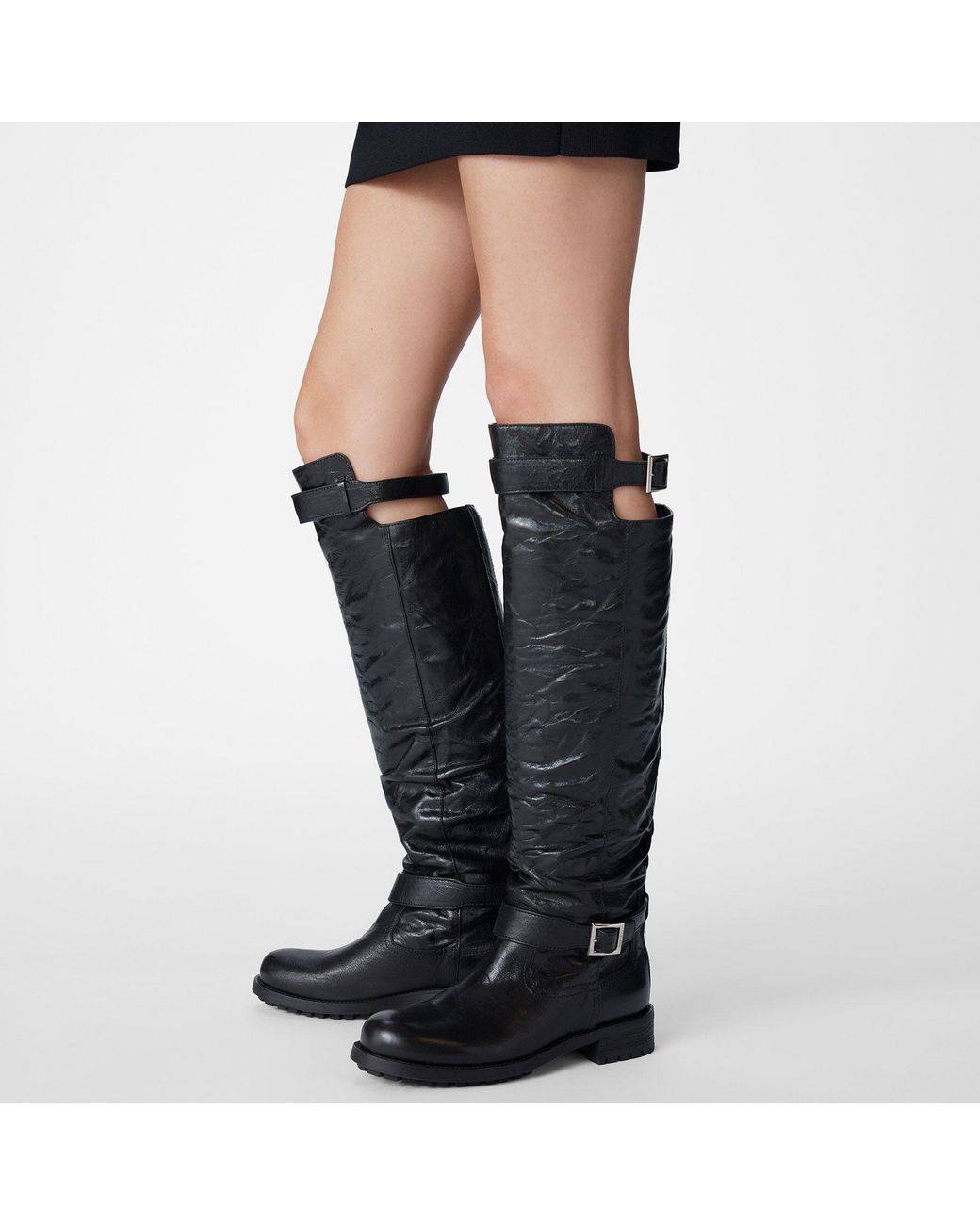 Jimmy Choo Black Biker Leather Knee High Boots