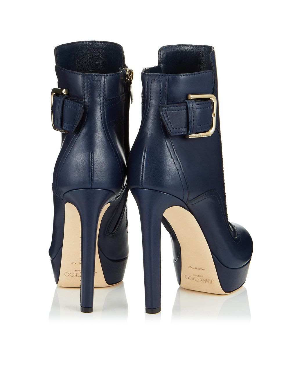 Jimmy Choo Britney 115 Navy Smooth Leather Platform Booties in