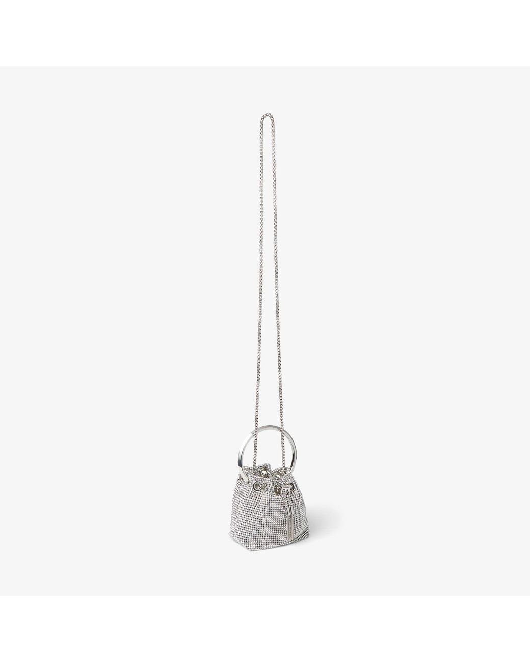 Jimmy Choo Gray Bon Bon Micro Crystal-Embellished Satin Bucket Bag