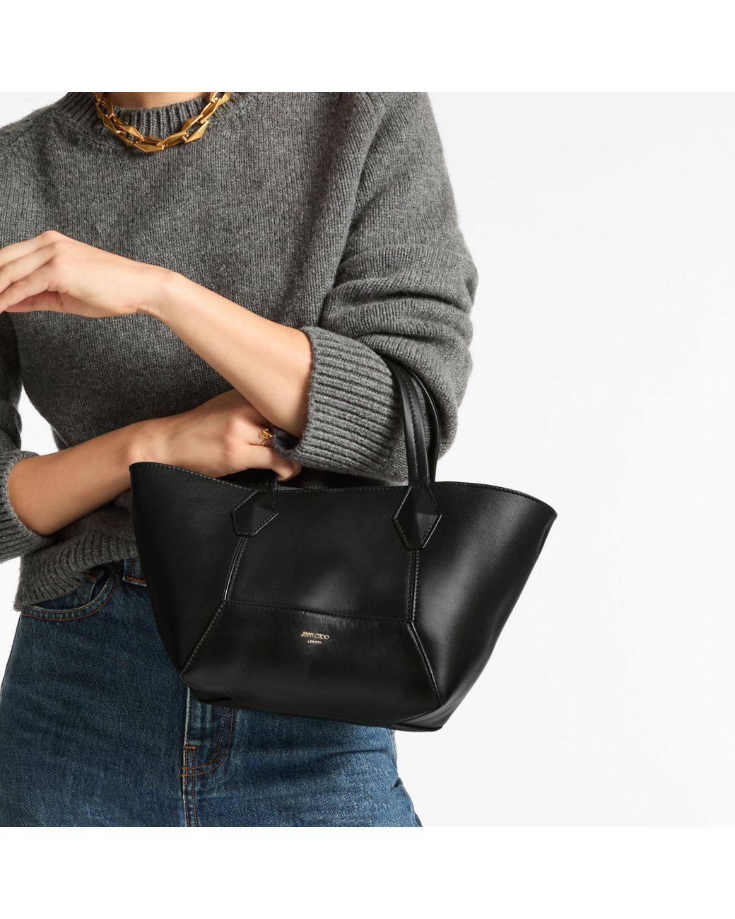 Jimmy Choo Black Diamond Small Leather Tote Bag