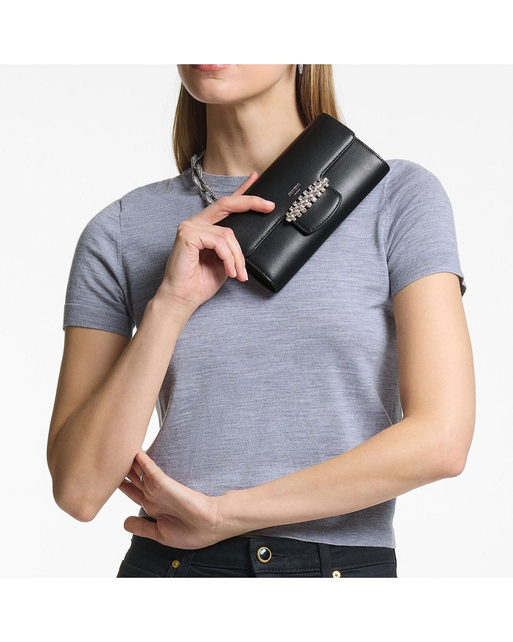 Jimmy Choo Black Bing Wallet Chain
