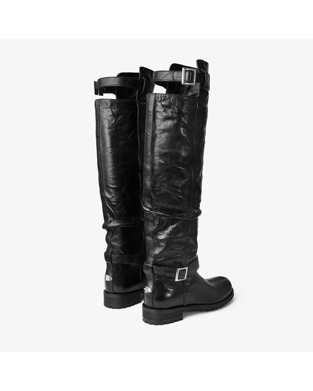 Jimmy Choo Black Biker Leather Knee High Boots
