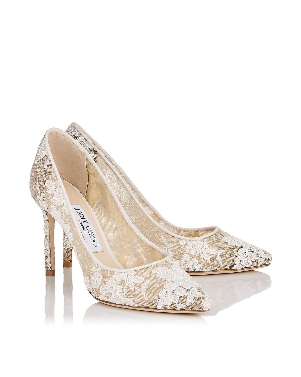 Jimmy Choo Romy 100 Ivory Floral Lace Pointy Toe Pumps Biege 40.5