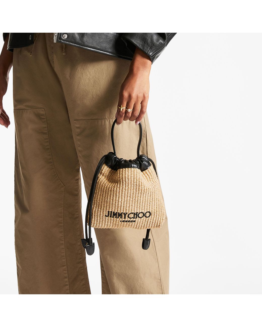Jimmy Choo Brown Drawstring Pouch Top Handle