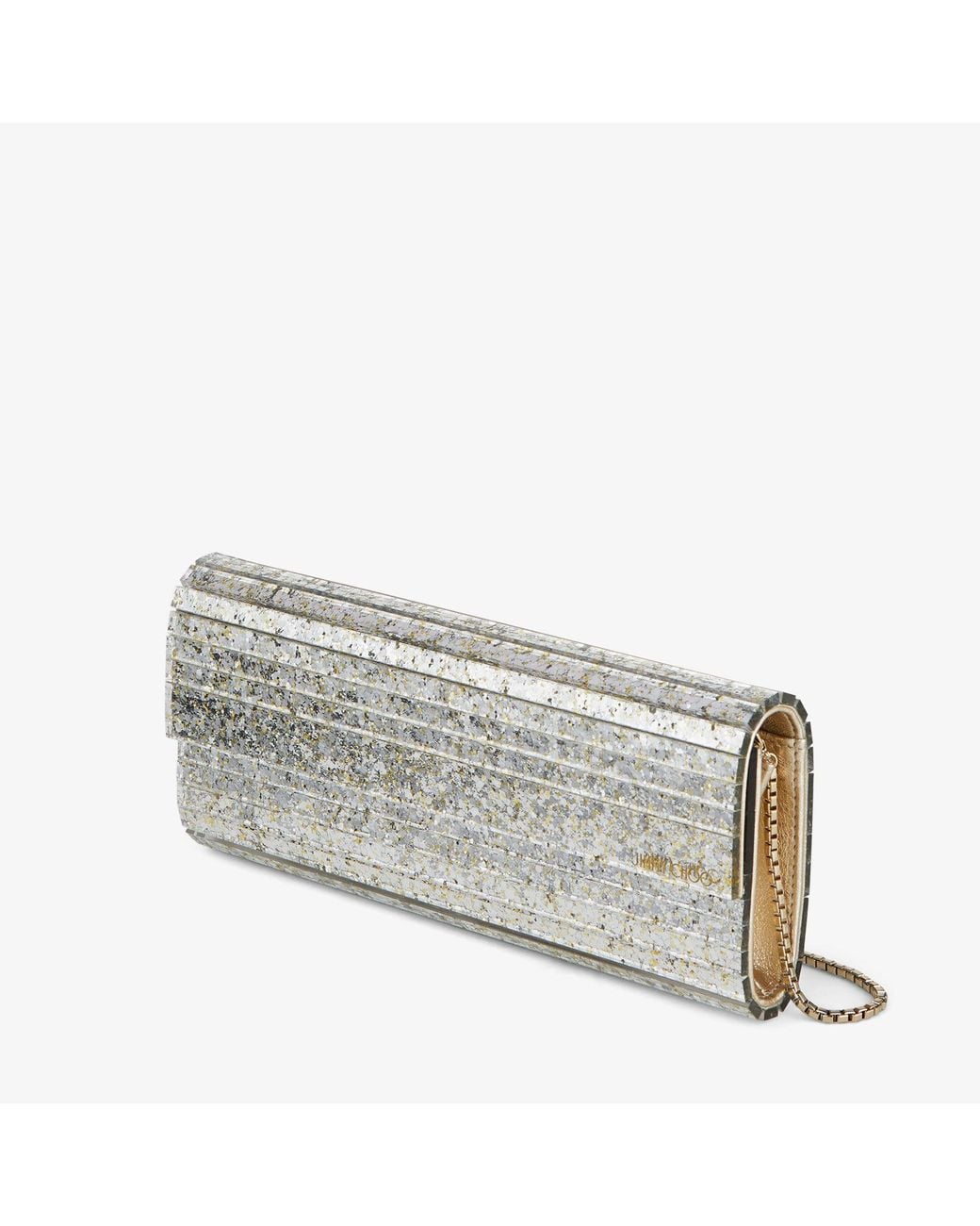 Jimmy Choo Metallic Champagne Coarse Glitter Acrylic Clutch Bag