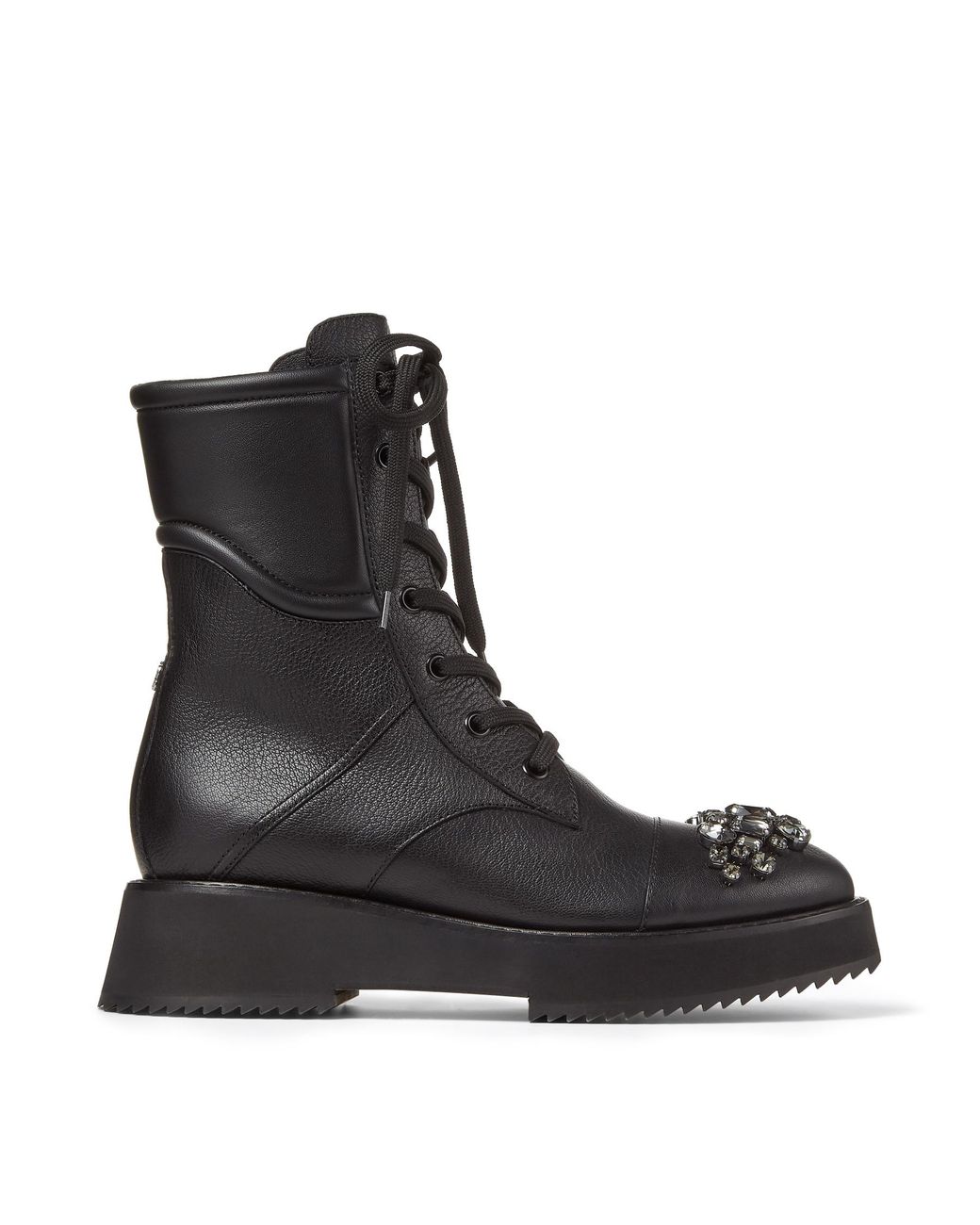 Jimmy Choo Hadley Flat Leather Ankle Boots in Black/Black Diamond ...