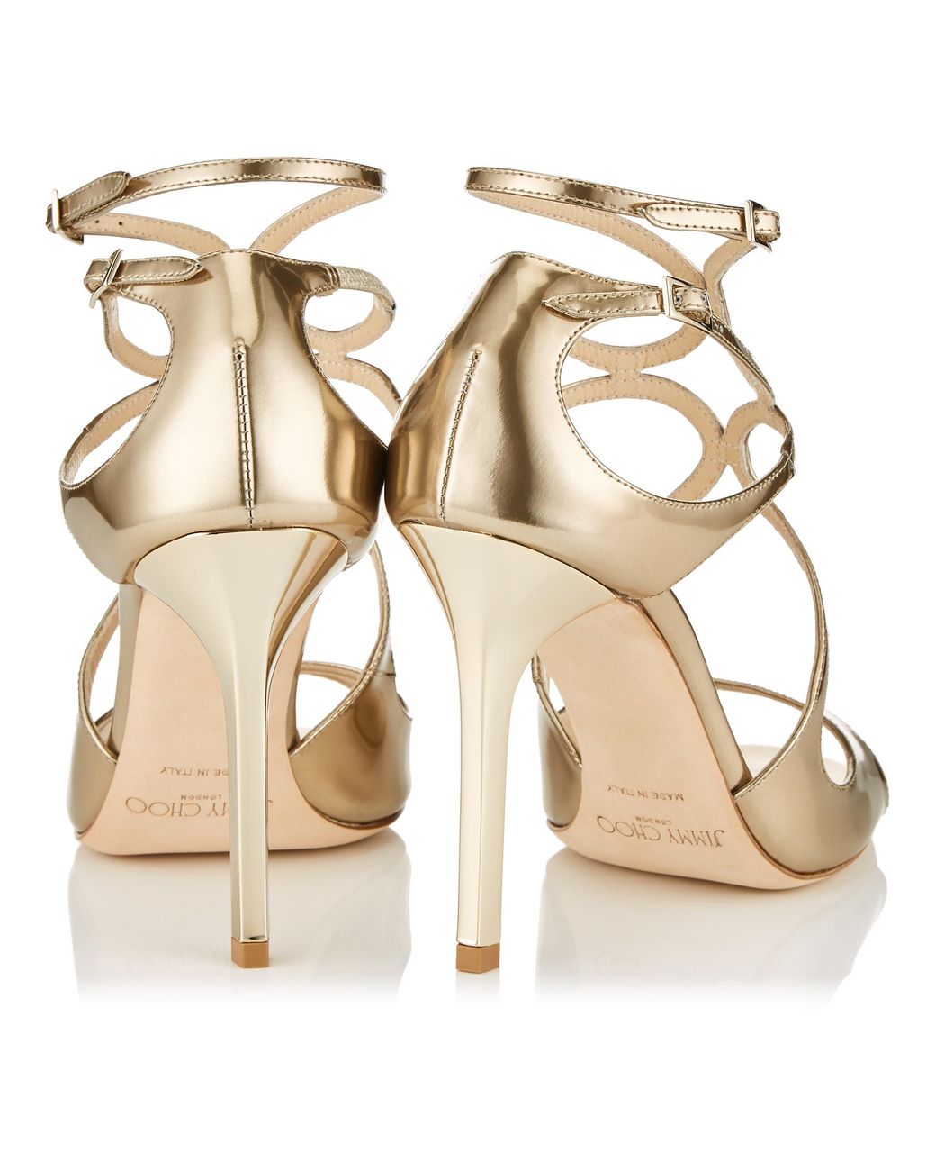 Jimmy Choo Lang Gold Liquid Mirror Leather Sandals in Metallic | Lyst