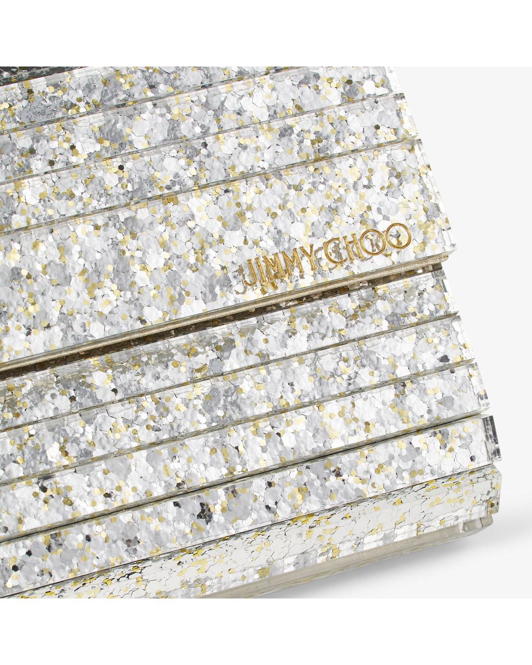 Jimmy Choo Metallic Champagne Coarse Glitter Acrylic Clutch Bag