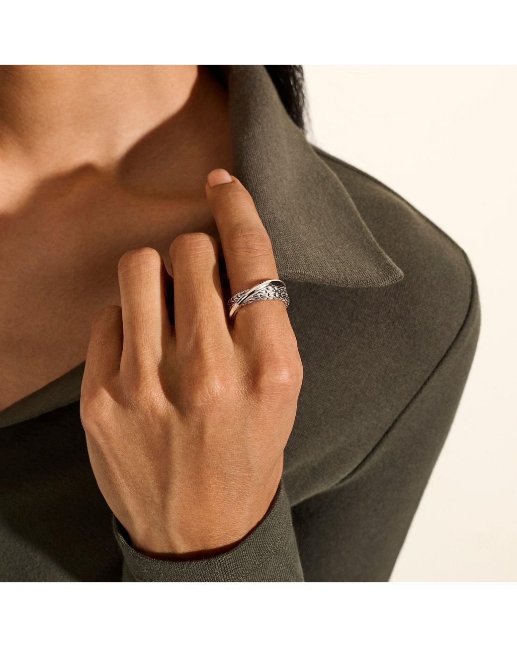 John Hardy White Jh Essential Crossover Ring