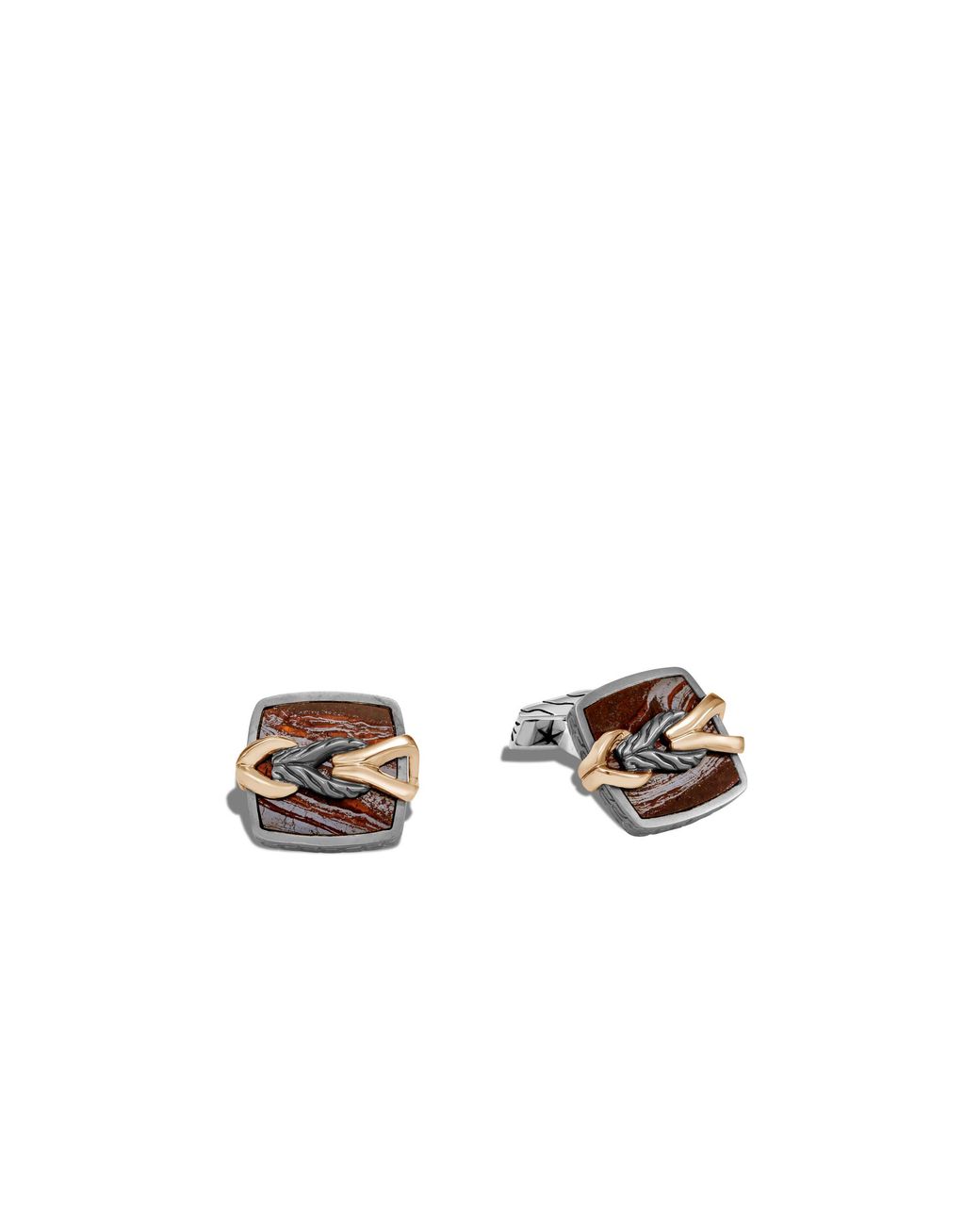 John Hardy Asli Classic Chain Link Cufflinks With Red Tiger Iron in