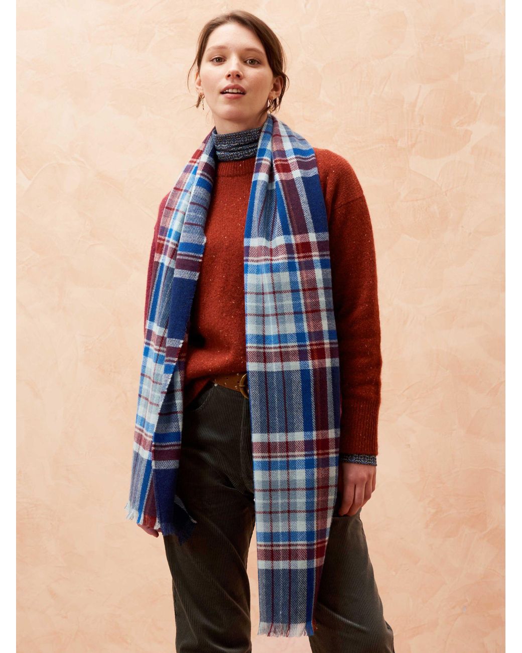 Brora Cashmere Check Scarf in Blue | Lyst UK