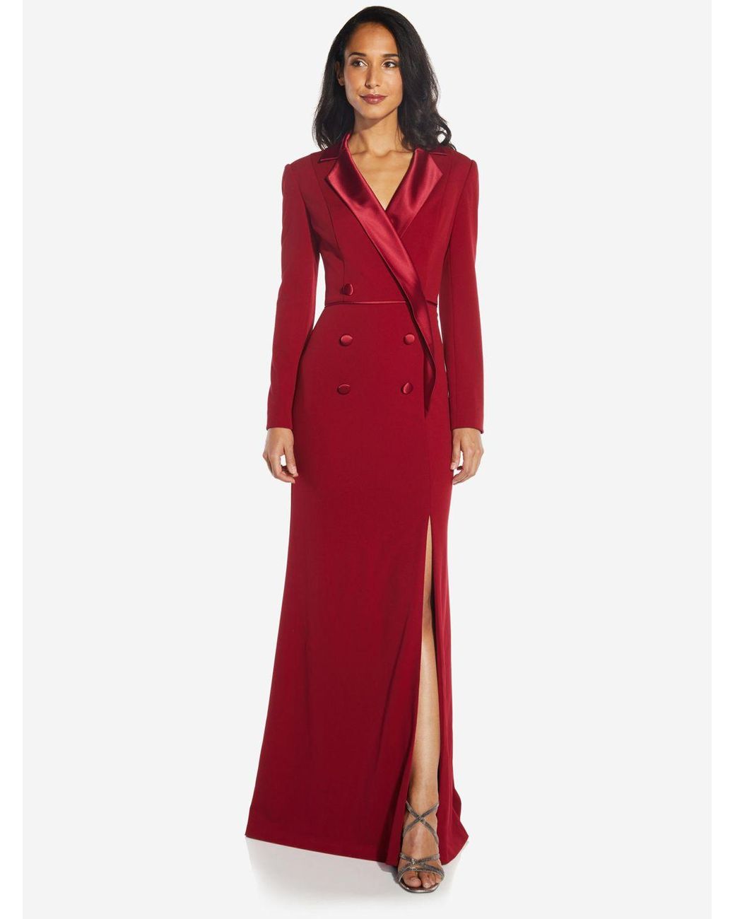Adrianna Papell Crepe Tuxedo Gown in Red | Lyst UK