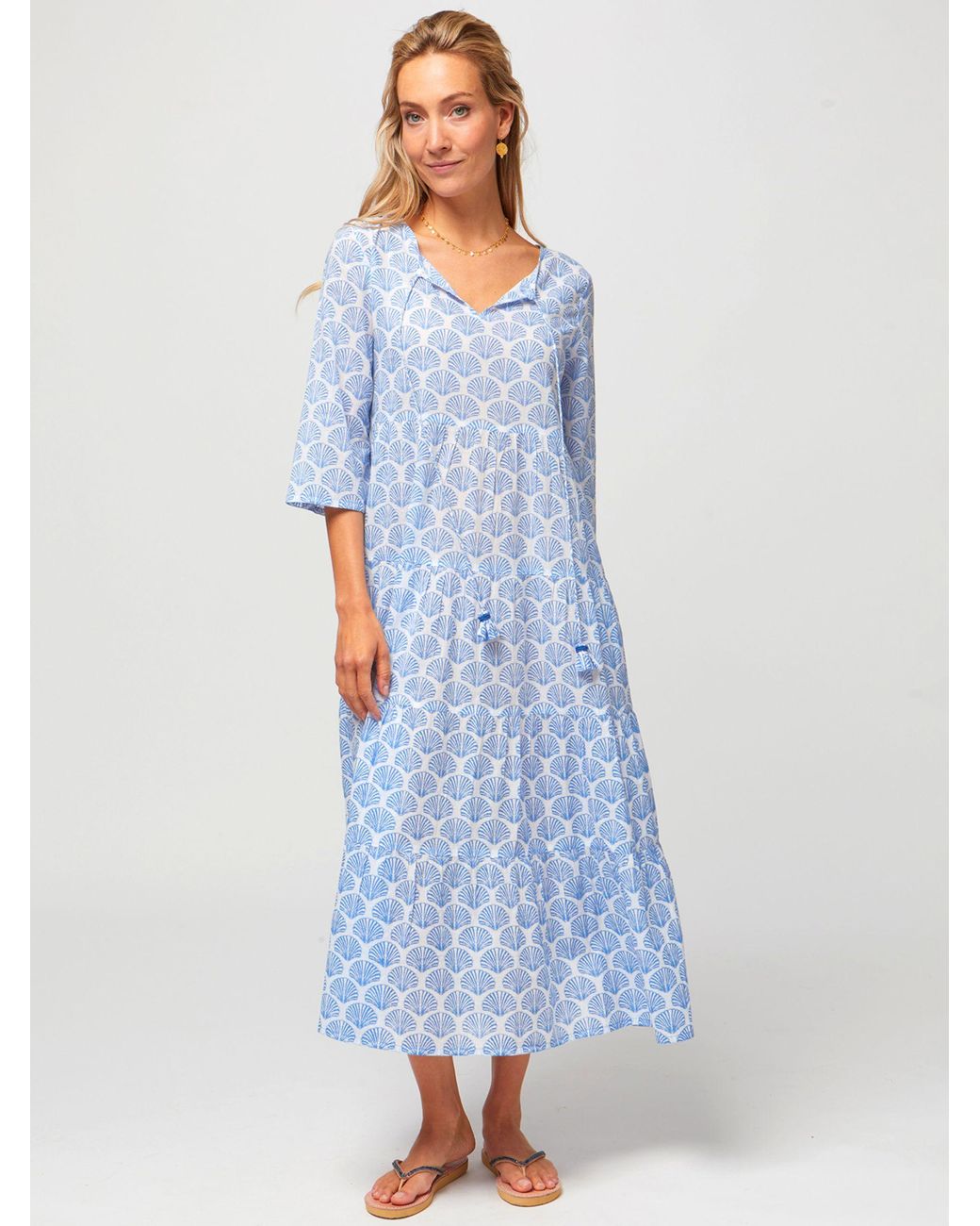 Aspiga Emma Tiered Cotton Midi Dress in Blue | Lyst UK