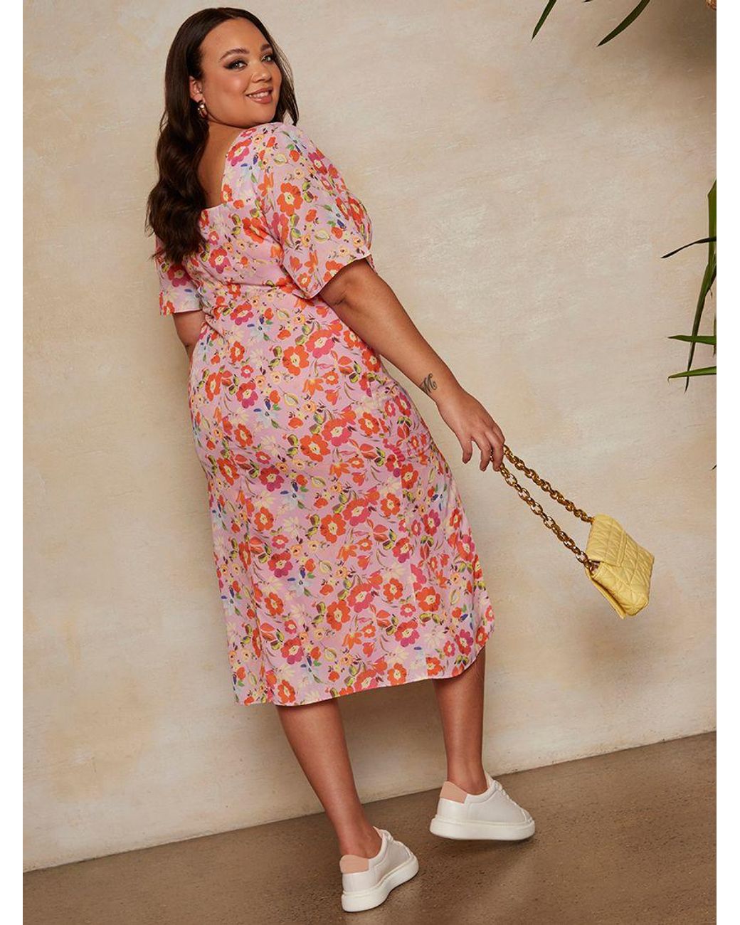Chi Chi London Pink Plus Floral Print Midi Dress