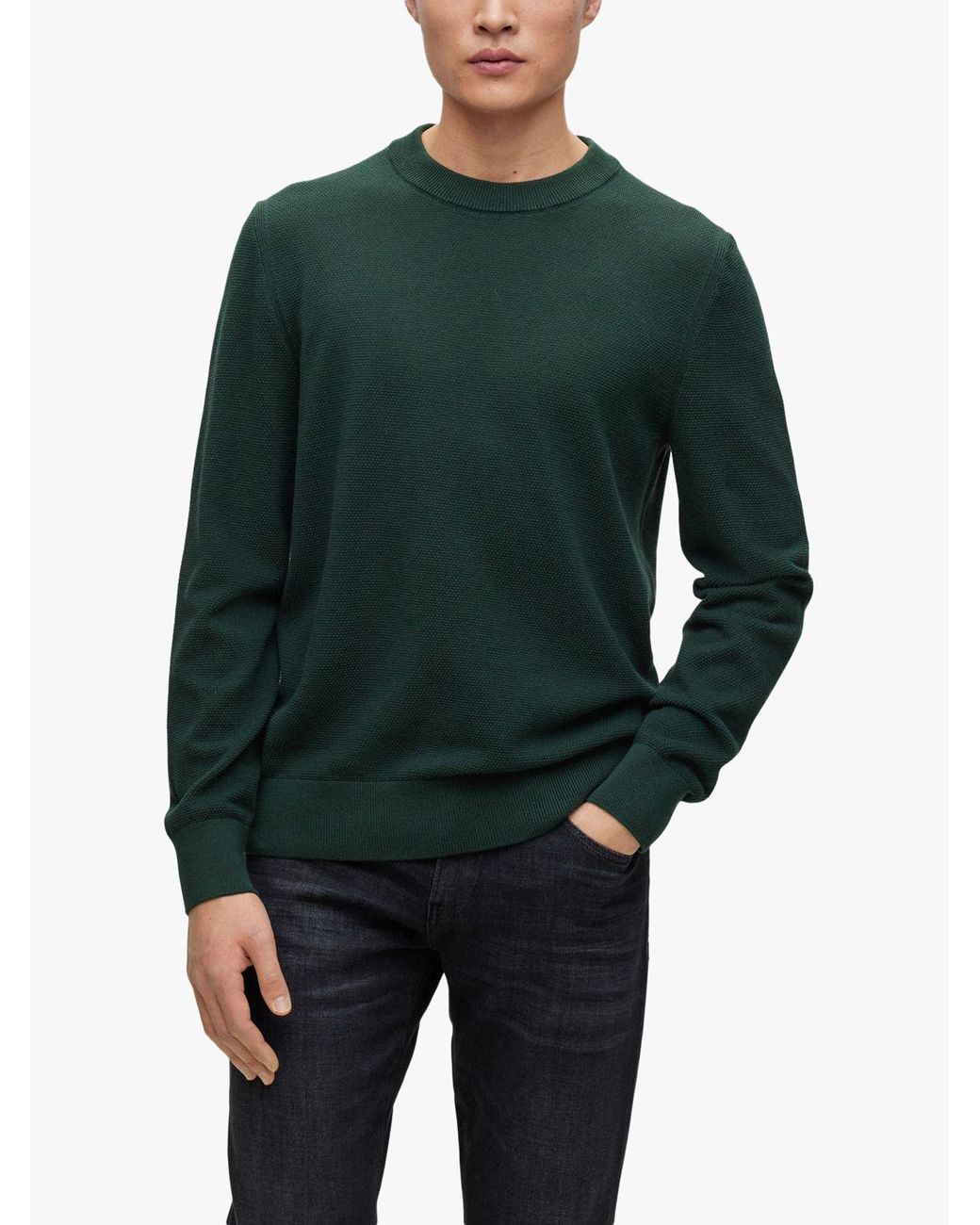 BOSS by HUGO BOSS Boss Ecaio Fine Knit Cotton Jumper in Green for Men |  Lyst UK