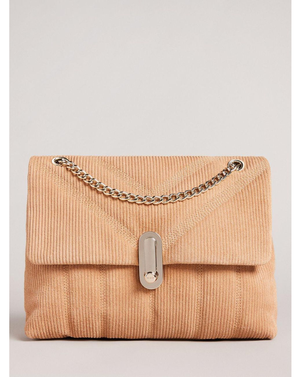 Ted Baker Ayahsa Puffer Quilted Suede Leather Cross Body Bag in Camel