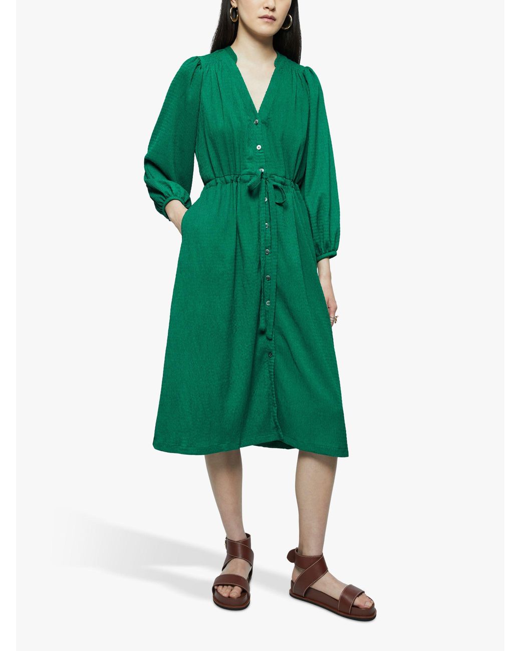 Jigsaw Shirred Textured Midi Dress in Green Lyst UK