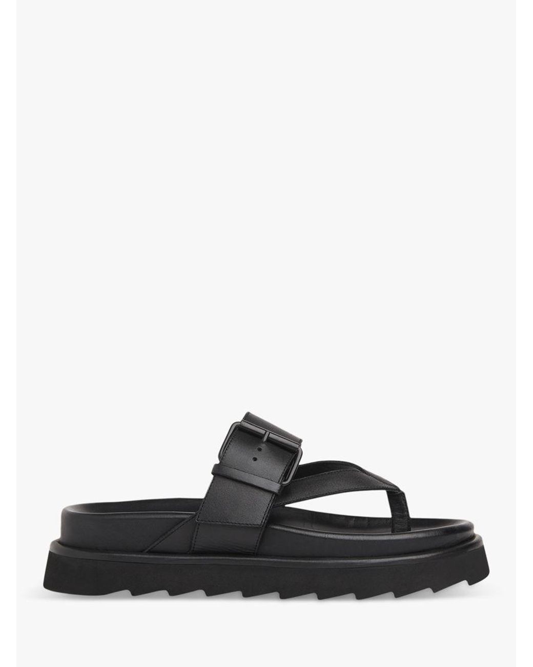 Whistles Sutton Toe Post Buckle Leather Slider Sandals in Black | Lyst UK