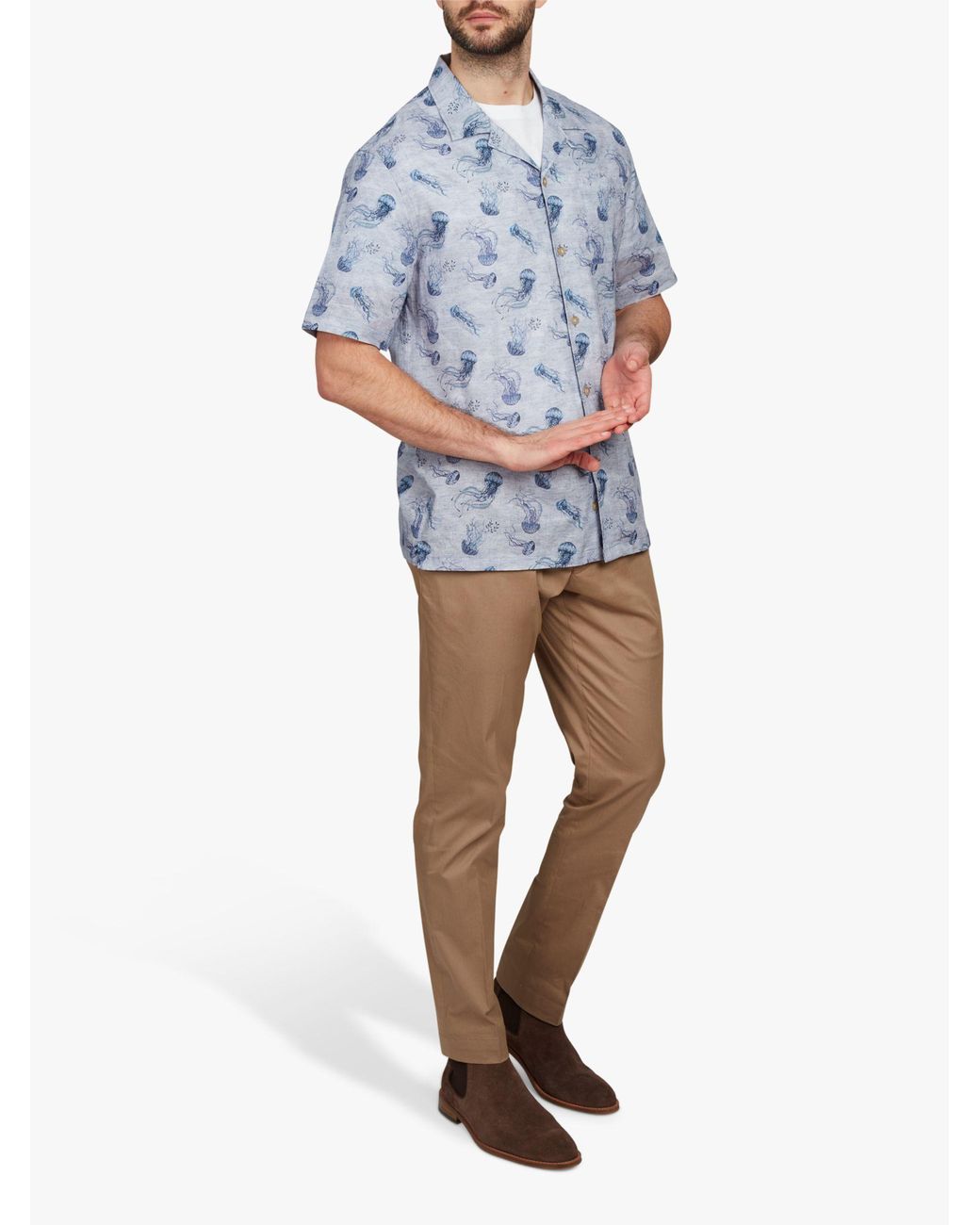 Simon Carter Jellyfish Linen Blend Short Sleeved Shirt in Blue for Men |  Lyst UK