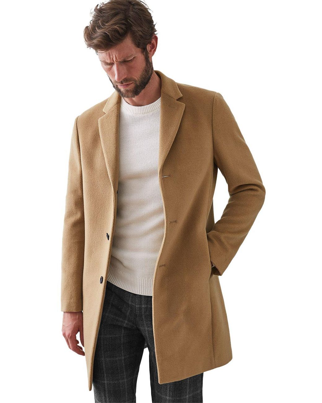 Reiss Gable Wool Epsom Coat in Natural for Men | Lyst UK