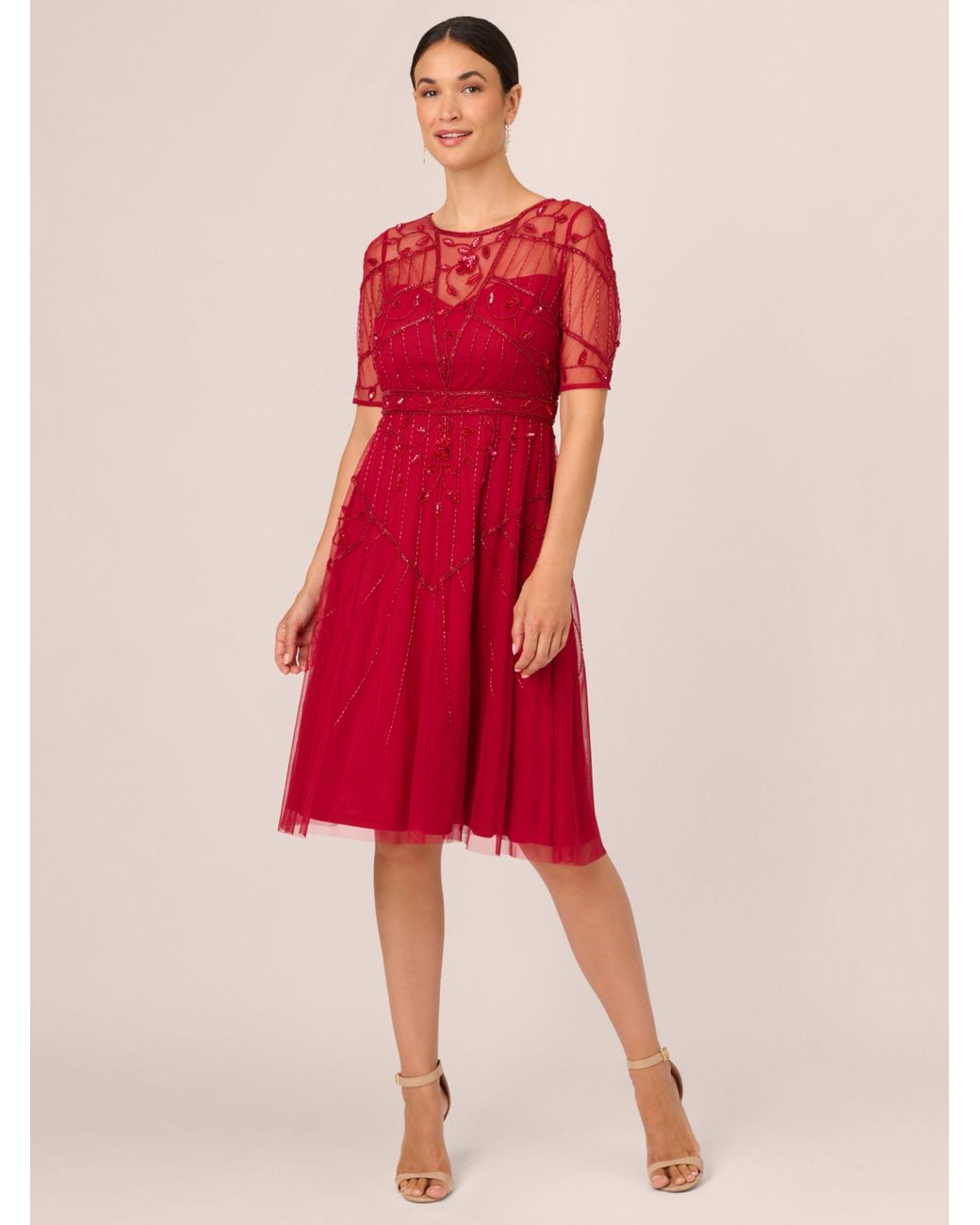 Adrianna Papell Papell Studio Beaded Midi Dress in Red Lyst UK