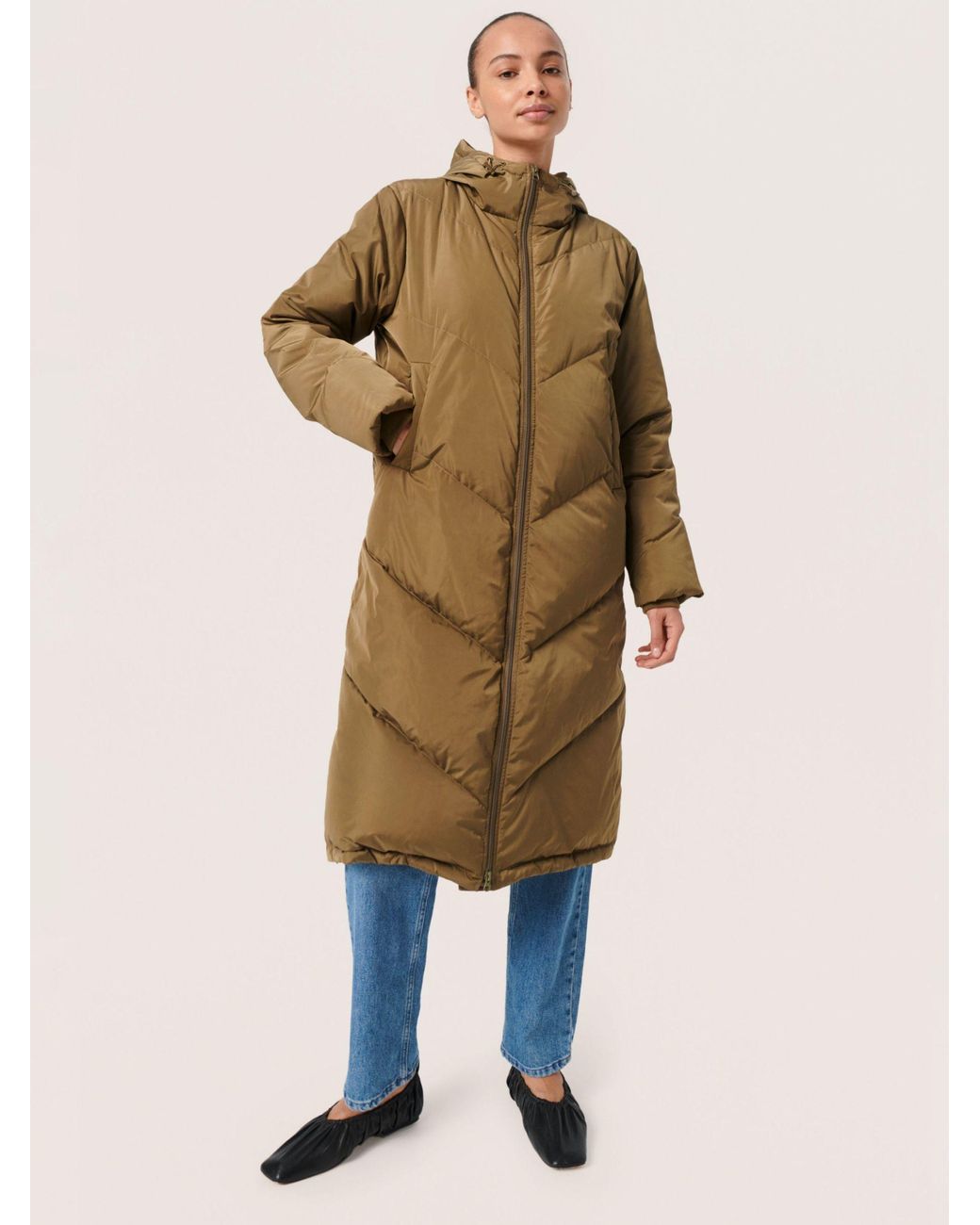 Soaked In Luxury Mylo Puffer Longline Coat in Natural