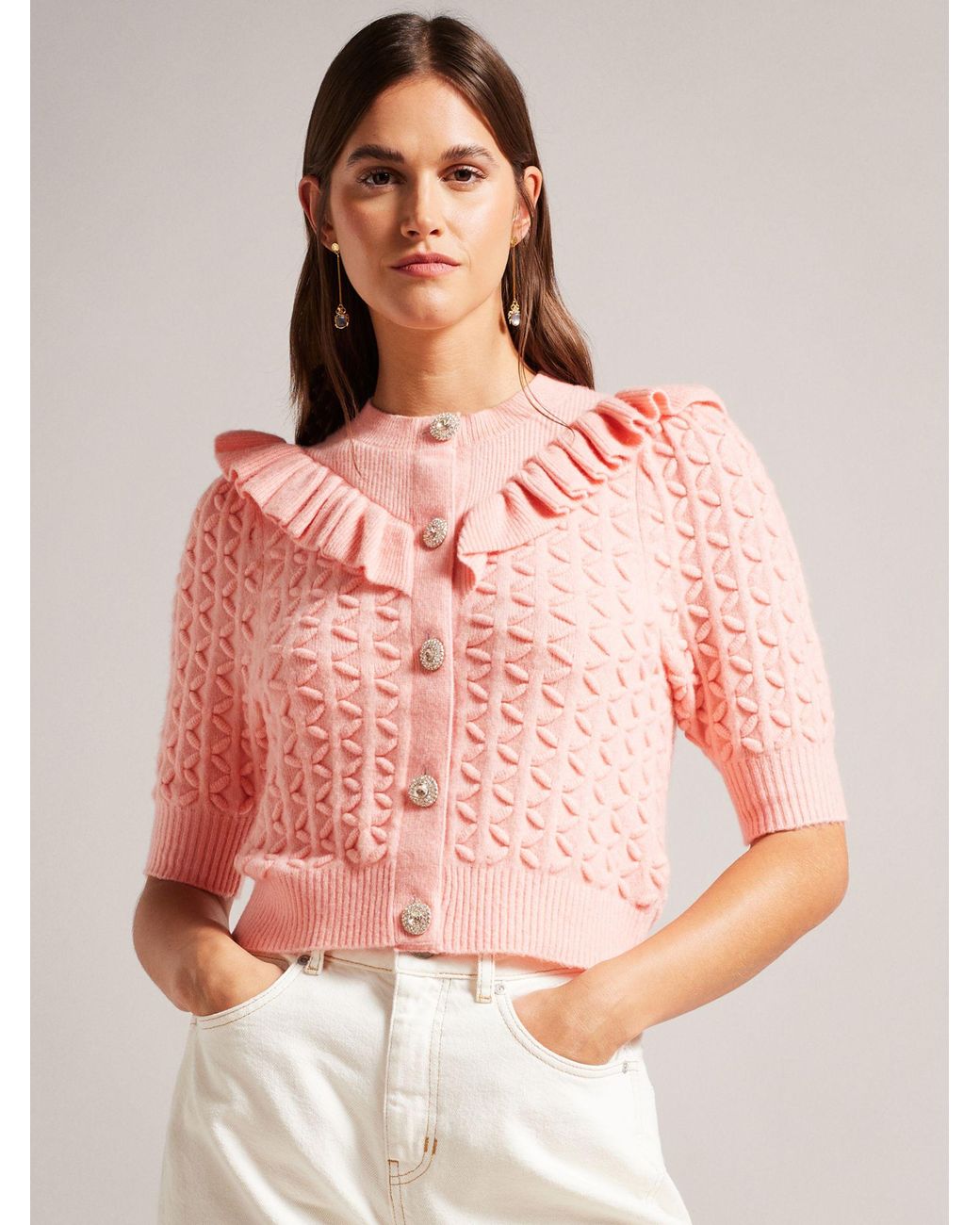 Ted Baker Haniha Frill Detail Cardigan in Pink Lyst UK