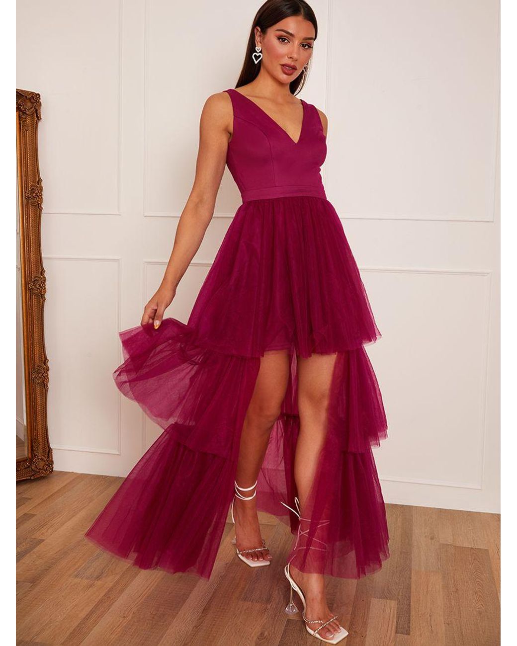 Purple dip sale hem dress