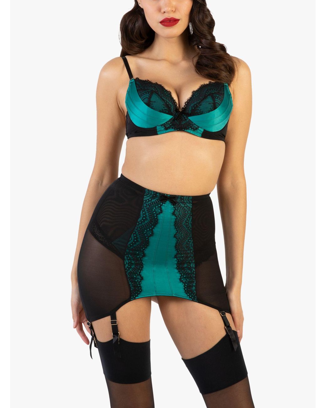 Playful Promises Blue Bettie Page Melda Satin And Lace Girdle