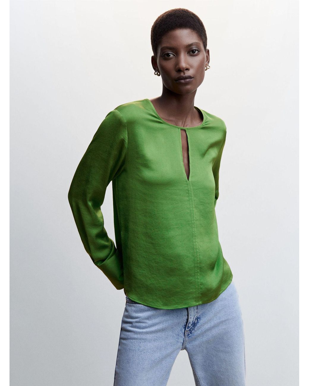 Mango Curve Camille Cut Out Blouse in Green Lyst UK